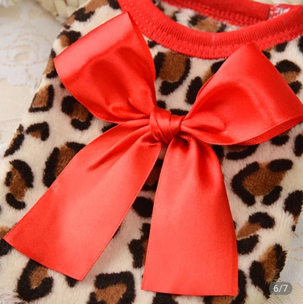 Beautiful Leopard Print Red BowTie Trim Small Animal Outfit.